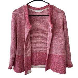 STEFAN GREEN RED WHITE & PINK TEXTURED KNIT OPEN‎ FRONT CARDIGAN SIZE 3 (LARGE)